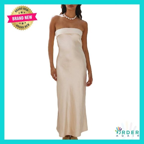 Dresses & Skirts - Satin Silk Backless Tube Top Maxi Dress Elegant Strapless Formal Evening